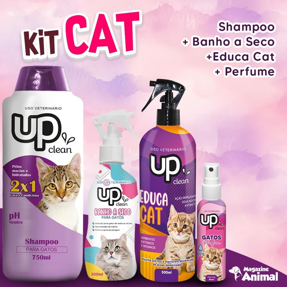 Kit Banho completo para gatos Shampoo gatos + Banho a seco de Gato + EdcucaCAT+ Perfume para Gatos