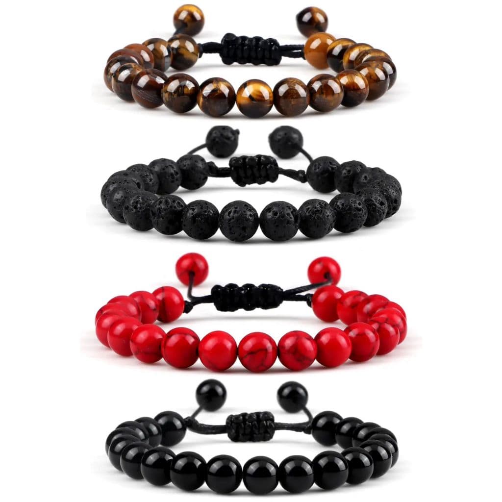 Pulseira Ajustável Pedra Natural Vulcanica Howlita Hematita magnetita Olho de tigre Fosca e Brilhante ABS masculino Femi