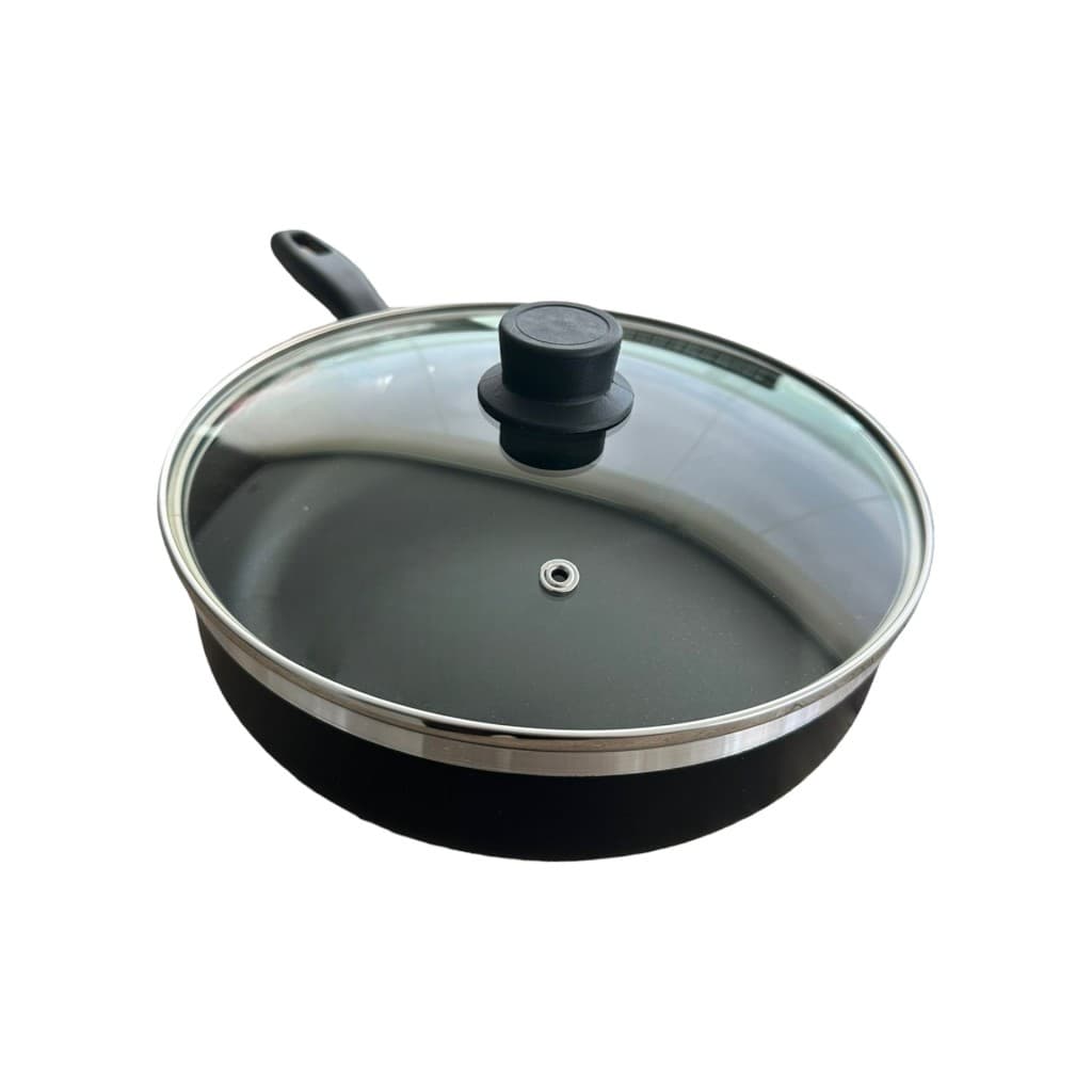 Frigideira 24 Fundo Antiaderente Grande Tampa De Vidro Ferro Omeleteira Cozinhar Borda Alta