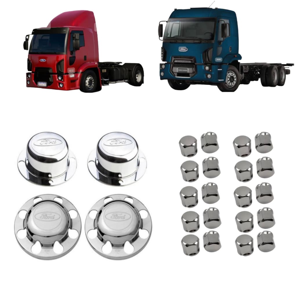 Kit Sobre Tampa Aplique Cubo Cromada Caminhão Ford Cargo Dianteira + Tração