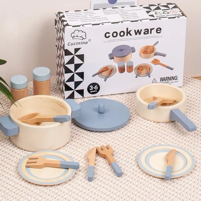 Cozinha infantil panelas utensílios de madeira aprender e brincar panelinhas crianças meninos e meninas 10 pçs