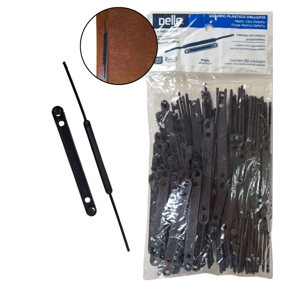 Grampo Trilho Plástico para Pasta Suspensa Cor Preto 50un Dello Escritório Arquivos Office