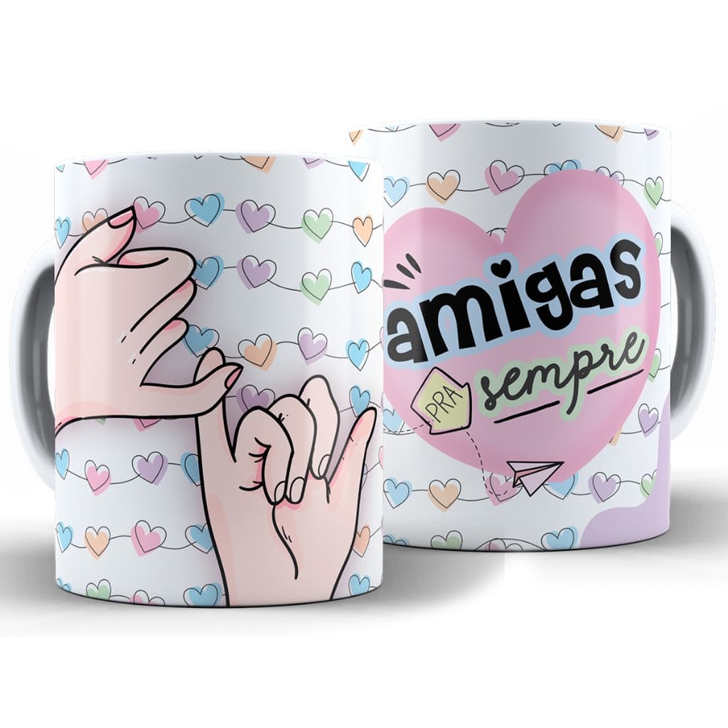Caneca Amigas Sempre BFF + Caixa - Xícara Divertida 325ML Cerâmica