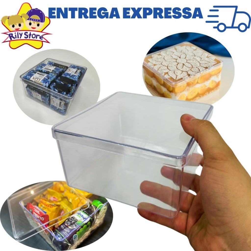 Caixa Acrílica Organizadora Multiuso Transparente 15cmx15cm  - 1,5 Litros com Tampa  CakeBox