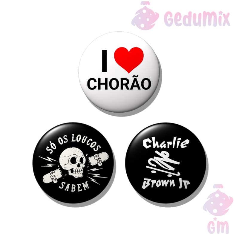 KIT 3 Bottons Broches Charlie Brown Jr & Chorão