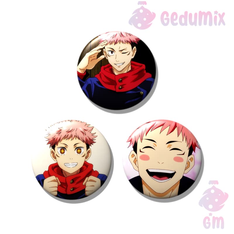 KIT 3 Bottons Broches Anime Jujutsu Kaisen Yuji Itadori