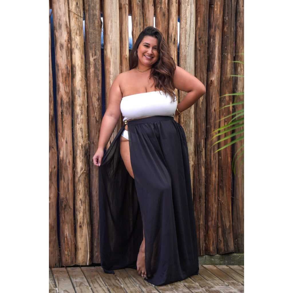Saia fenda botão plus size saída de praia