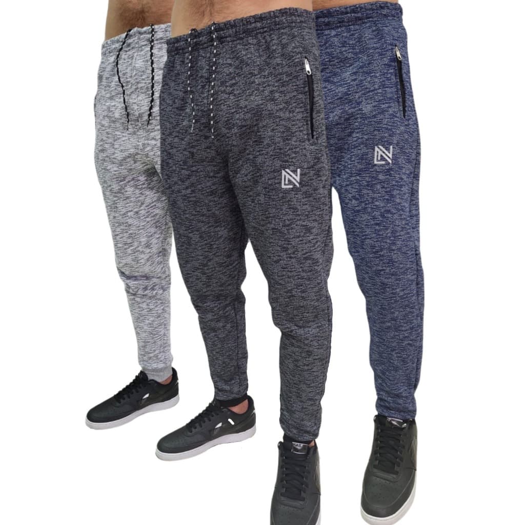 Calça Moletom Masculina Flanelada C/Bolso e Zíper Rajada