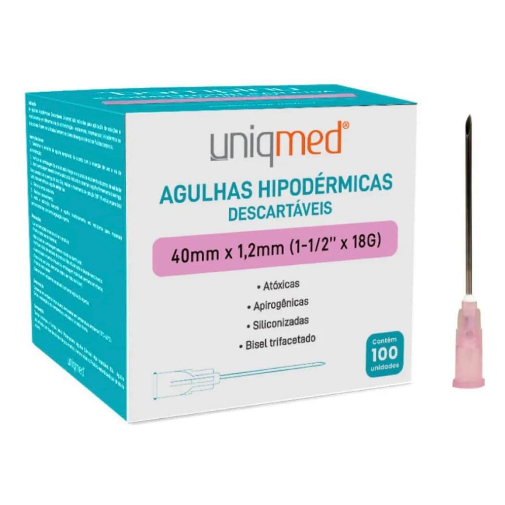 Caixa Agulha Anvisa 18gx1 1/2 (40mmx1,20mm) Rosa 100 unidades