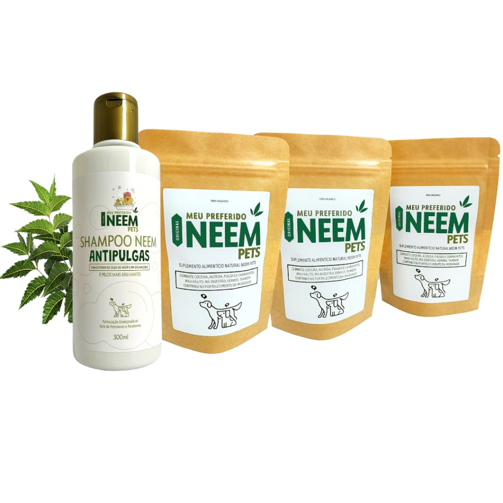 Kit 3 Fórmula Protege E Hidrata Neem Pets Com Shampoo Antipulgas Sarnas E Carrapatos Original