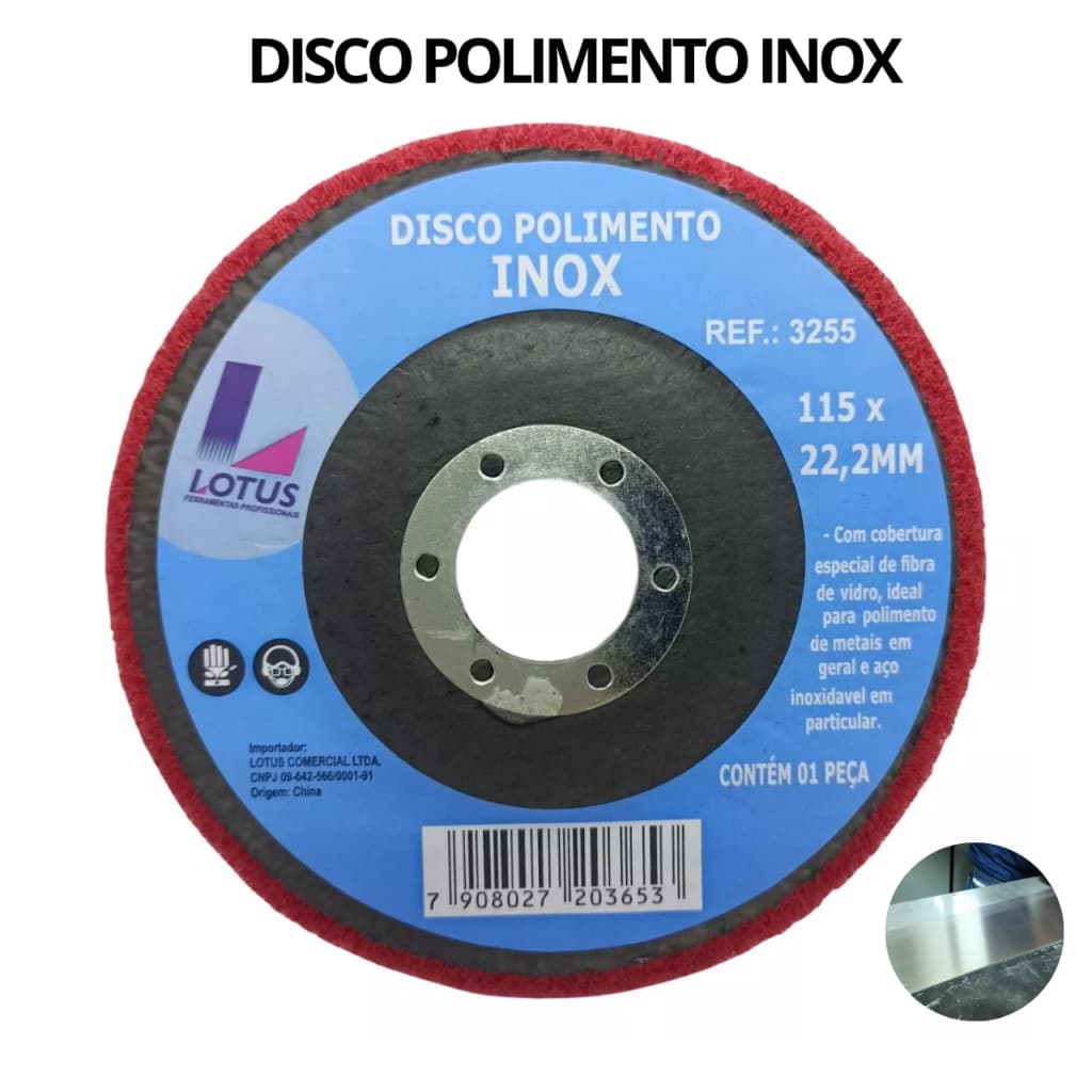 1X Disco Polimento Limpeza Aço Inox Alumínio Metais em Geral, Ferro, Ferrugem,115x22,2mm