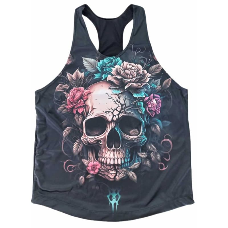 Regata cavada feminina treino academia musculação Floral Skull