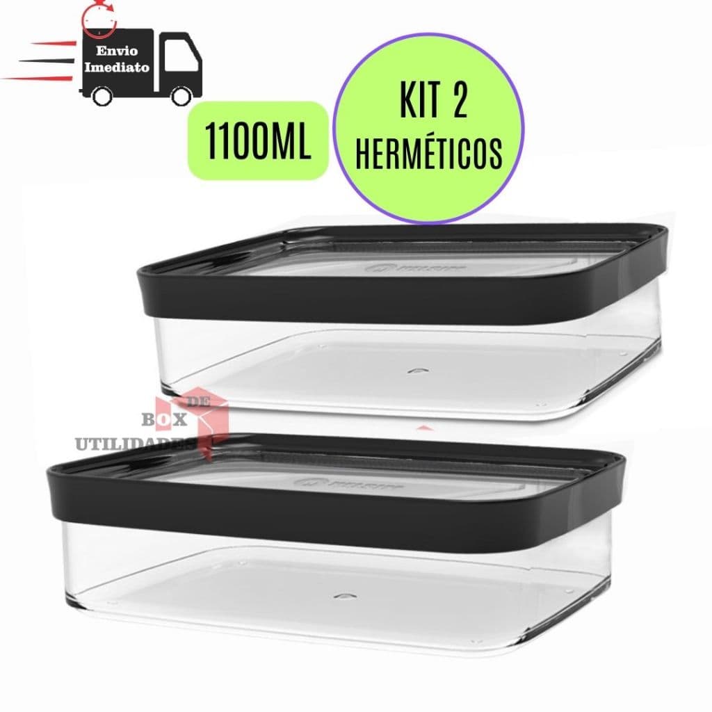 Kit 2 Potes Herméticos 1100ml para Frios Presunto Queijo Porta Mantimentos Grãos Cereais Frutas Massas
