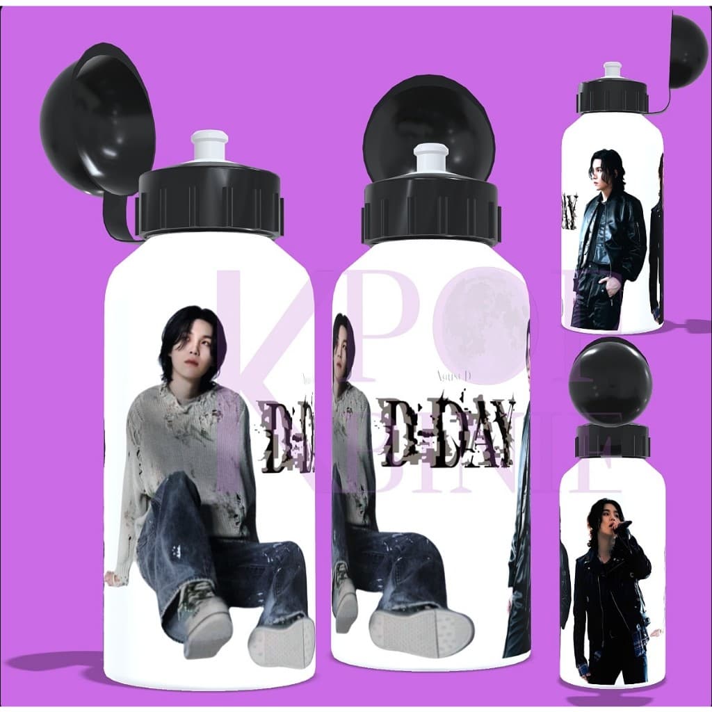 Garrafa Squeeze YOONGI SUGA AGUST D D DAY TOUR BTS cinema  Army Kpop - Garrafa de água Térnica 500ml