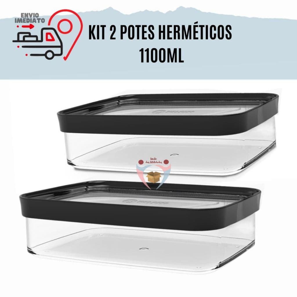 Kit 2 Potes Herméticos 1100ml para Frios Presunto Queijo Porta Mantimentos Grãos Cereais Frutas Massas