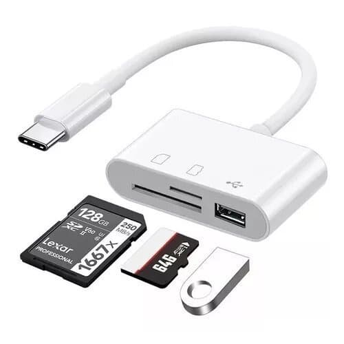 Adaptador leitor de cartão Tipo C 3 Em 1 Usb-C 3.0 Android e iphone 15