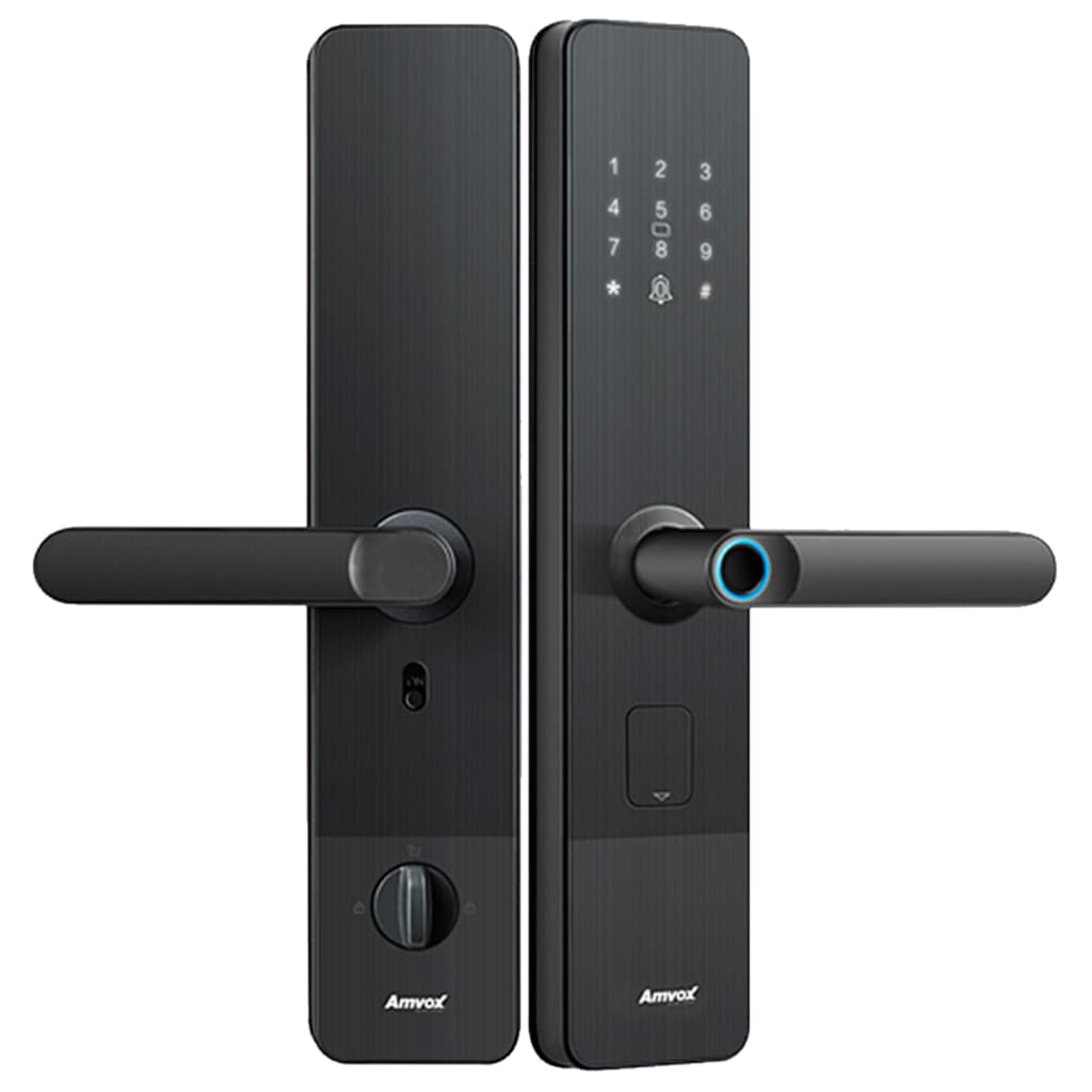 Fechadura Elétrica com Biometria, Cartão, Aplicativo e Senha Amvox AFC 1000 Conexão WI-FI