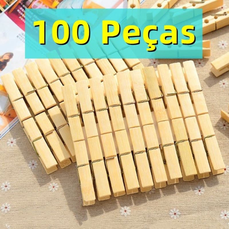 100 Prendedores Pregadores Roupa Bambu Alta Durabilidade