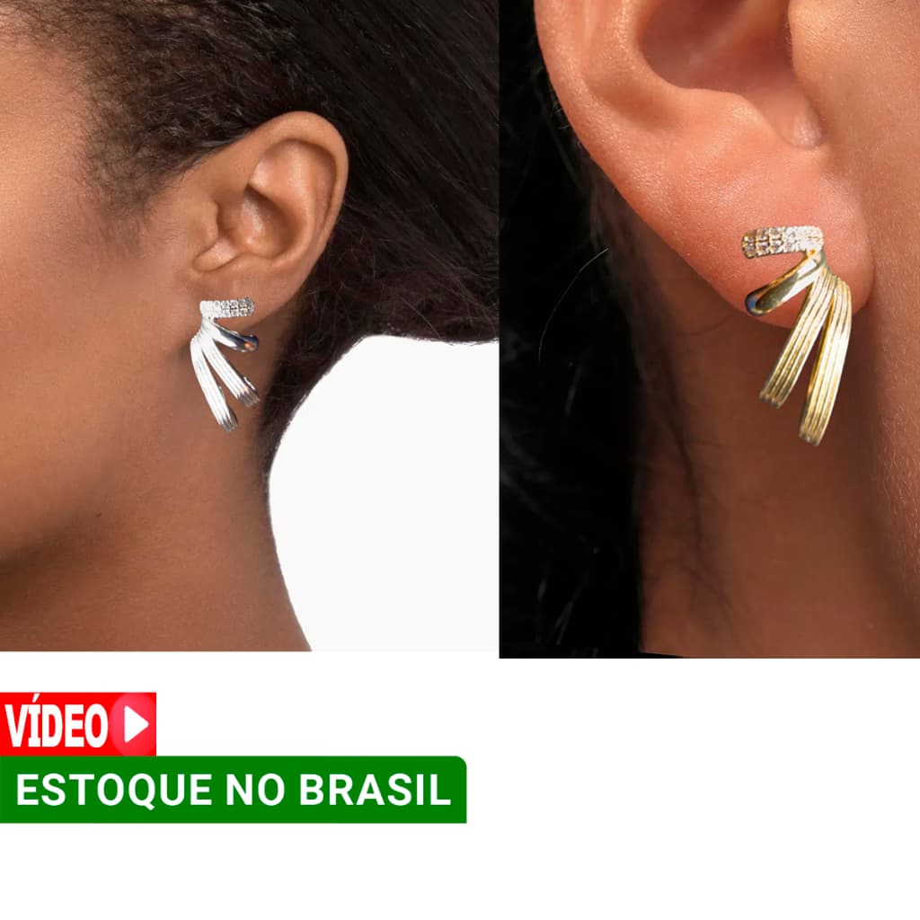 Brinco cravejado zircônia cores dourado ou prata longo modelo para presentear e festas