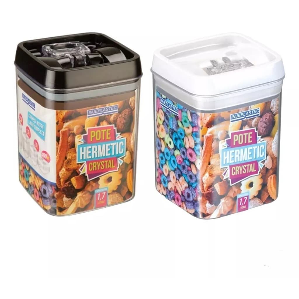 Pote Hermético 1,7 litros Quadrado Acrílico Trava De Borracha Pote Porta Mantimento