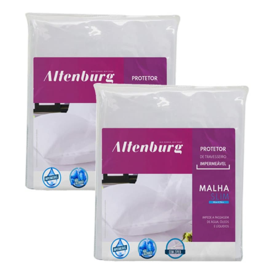 Kit 2 Protetores De Travesseiro Altenburg Imperméavel Malha Slim Branco 50x70cm