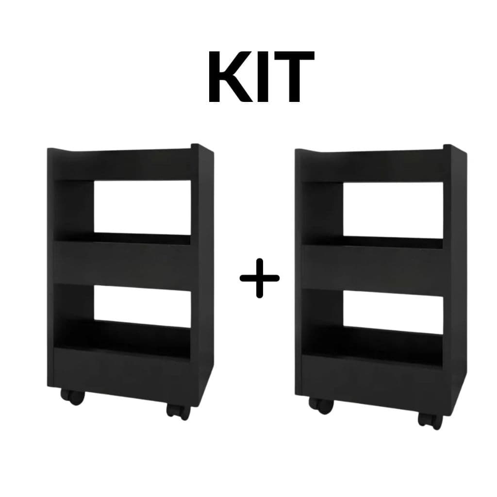 Kit 2 Carrinhos Preto Carrinho Auxiliar Com Rodinhas Para Manicure