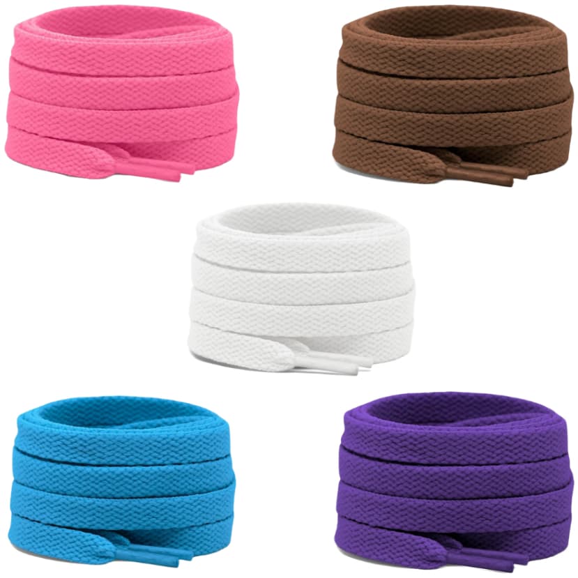 Cadarço chato 5 Pares 70cm, 90cm, 120cm e 150cm Diversas Cores Infantil e Adulto