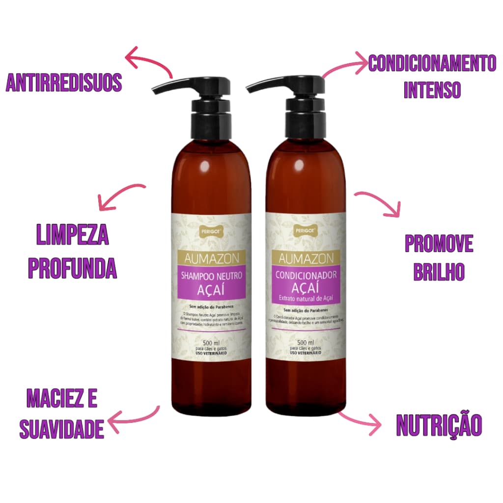 Kit Shampoo e Condicionador Açai para cachorro Perigot 500ml