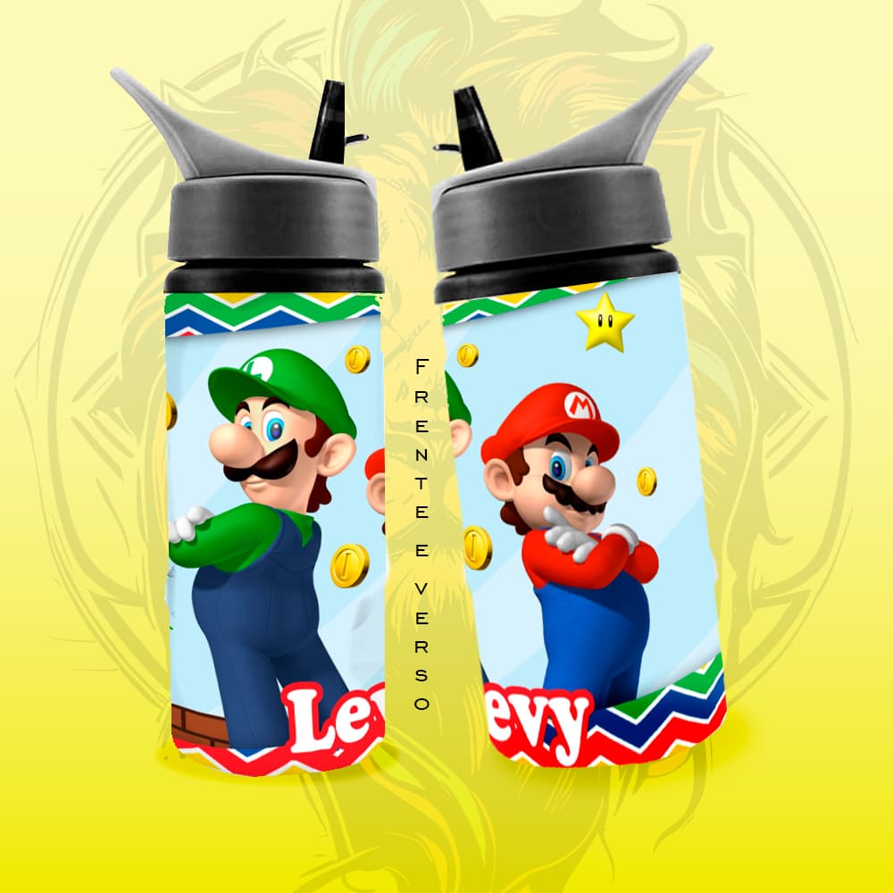 SUPER MARIO | Garrafa de aluminio infantil personalizada com nome 600 ML - garrafinha de água