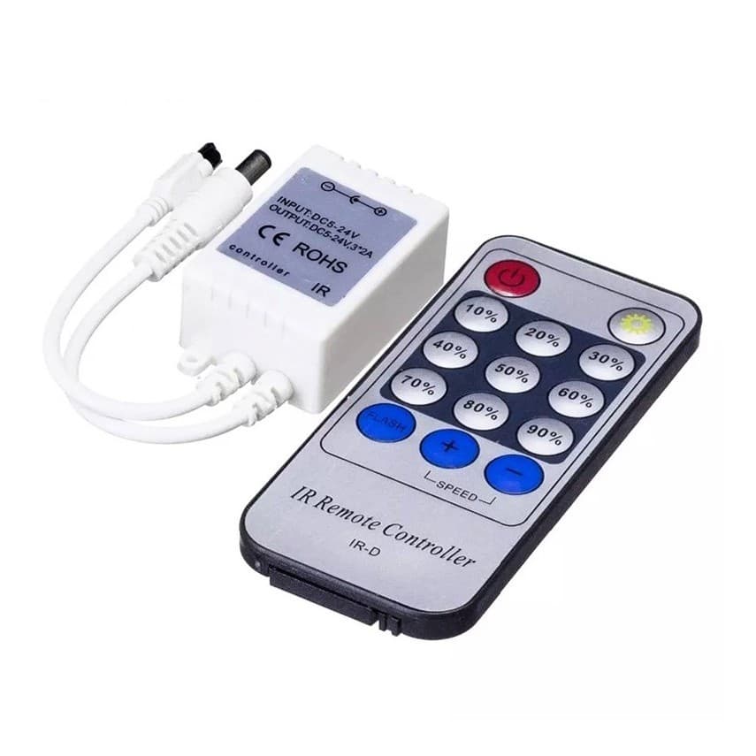 Controladora Dimmer + Controle Remoto Para Fita LED Uma Cor  _ 12V-24V Plug P4 2 Vias