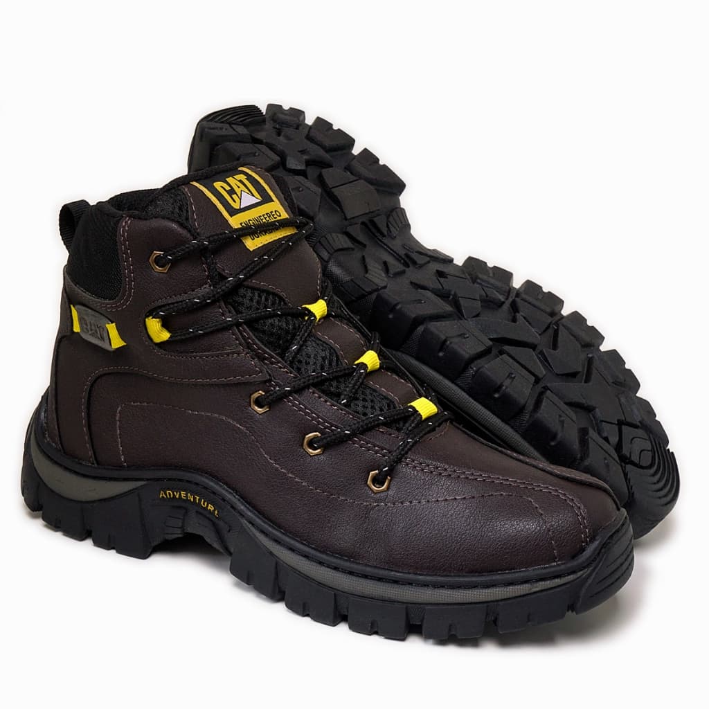 Bota Masculina Coturno Sola Anti Derrapante Ideal Trilha Couro Ecologico Totalmente Costurado