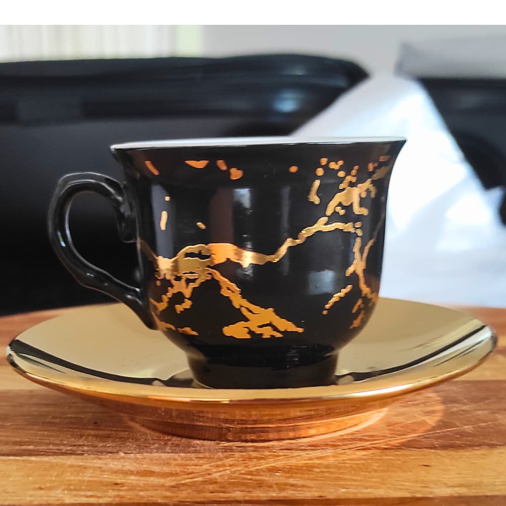 xicara de porcelana preto conjunto 6 xicaras com pires 80ML