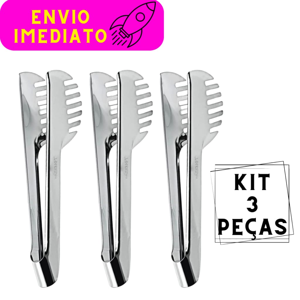 Kit 3 Pegadores de Massa Serrilhado de Aço Inox para Churrasco Pegador de Petiscos Salame Salada