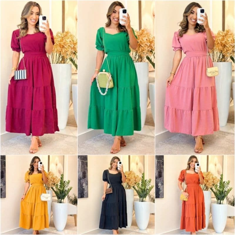 Vestido Feminino Midi Manga Princesa Três Marias Moda Evangélica Com Faixa Cinto