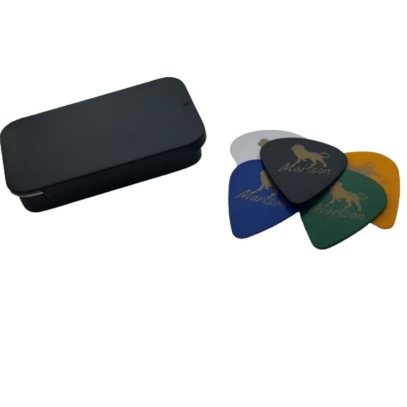 Porta palhetas Martson com 12 palhetas sortidas para guitarra violão
