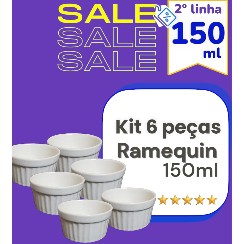 Kit 6 Ramequim 150ml Porcelana Canelado 2 Linha Gourmet Bar Restaurante Buffet Petisqueira tigelinha