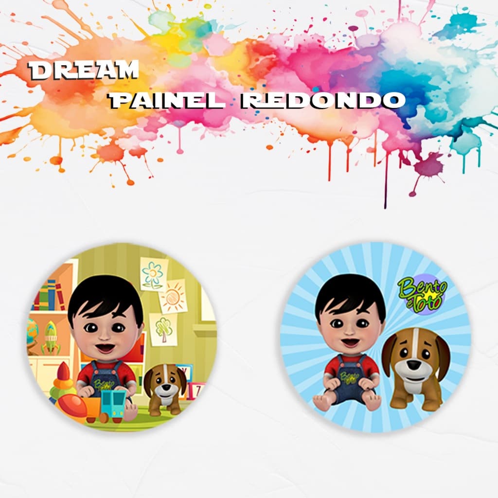 Painel Redondo Tematico Bento e Toto Criança Infantil Decoração Festa Cenario Fotografico Malha Sublimada