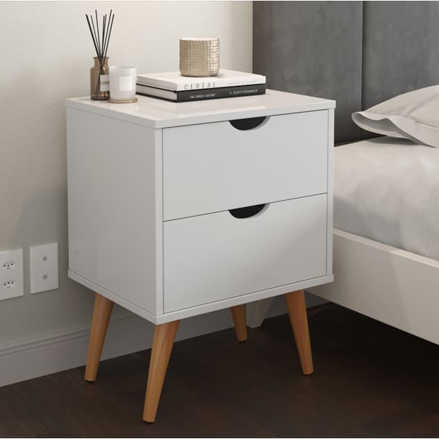 Mesa De Cabeceira Criado Pés Palito Madri Retro 2 Gavetas