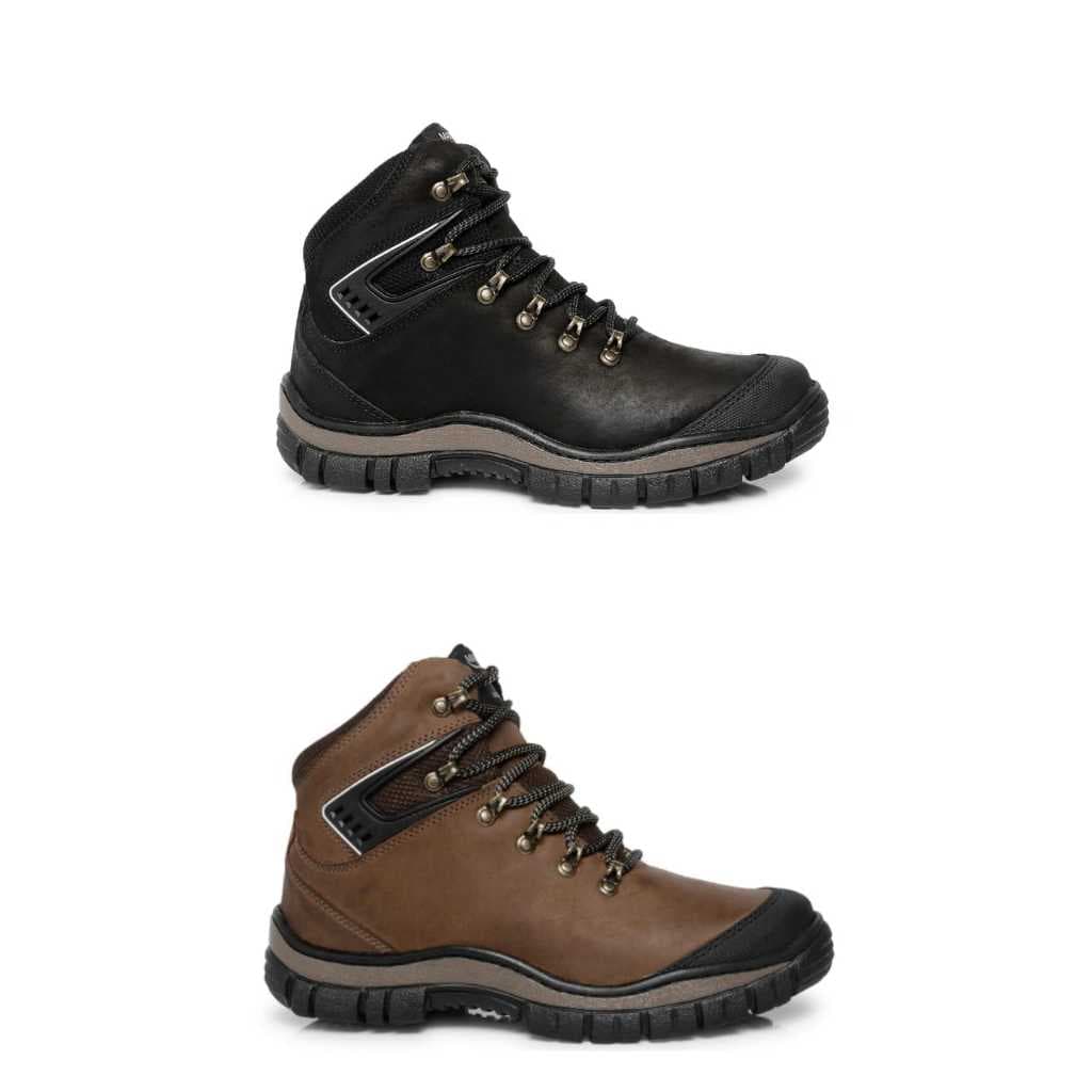 Kit Dois Pares de Bota em Couro Legítimo Palmilha Confort Solado Colado e Costurado
