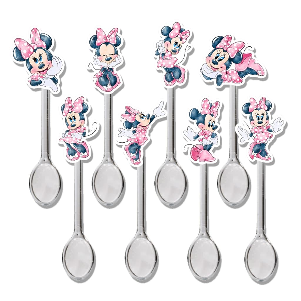 25 , 50 OU 100 MINI COLHERZINHA FESTA MINNIE ROSA AQUARELADA