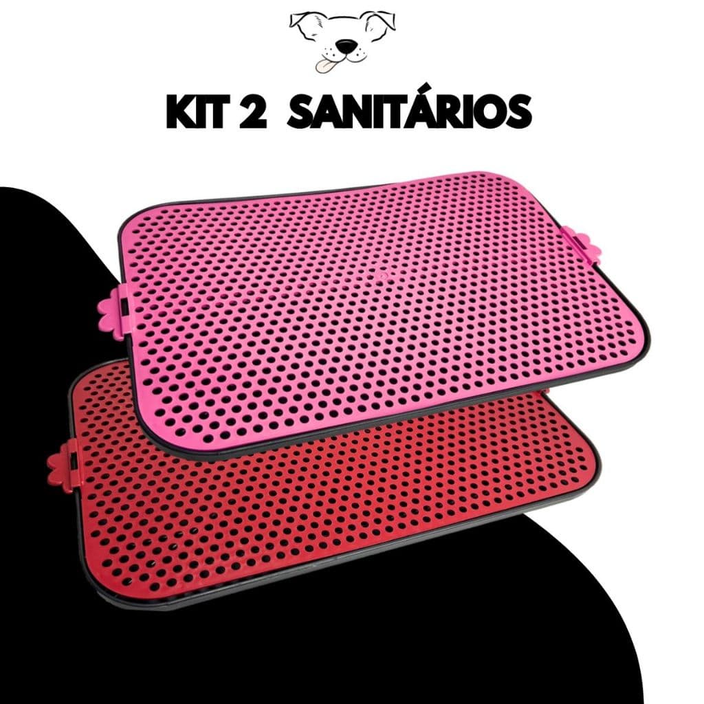 Kit 2 Sanitários Canino Xixi Dog Banheiro Pet Tapete Higiênico Cães Vermelho e Rosa