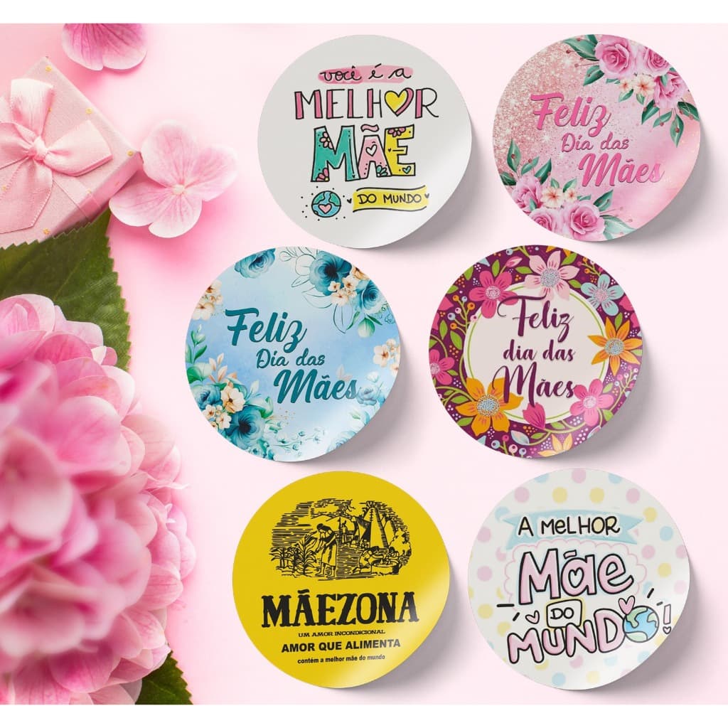 100 adesivos DIA DAS MÃES para produtos e presentes