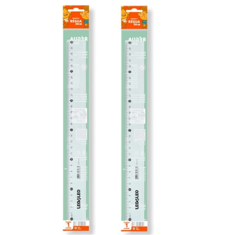 Régua plástica 30 cm com 2 unidades Leoeleo
