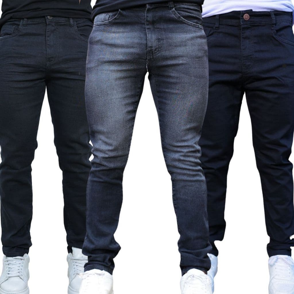 Kit 3 Calças Jeans Slim Duas Pretas e uma Grafite Confortável durável Basicas Combina com tudo