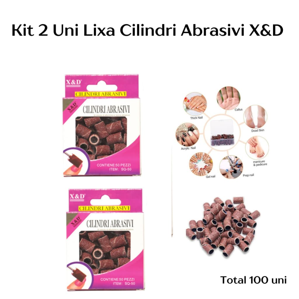 Kit 2 Uni Lixa Lixadeira Elétrica Unha Refil De Cilindro Com 50 Unidades Cada X & D Gramatura #60 Manicure pedicure