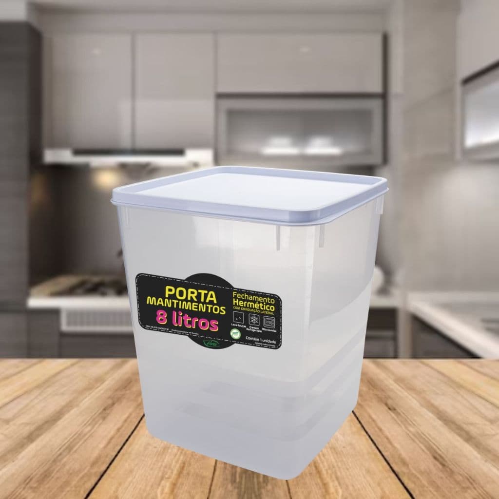 Pote Mantimento Herméticos 5kg Arroz Capacidade 8,0L Empilhável Tampa Branca Trava Vedação Freezer Geladeira Microondas