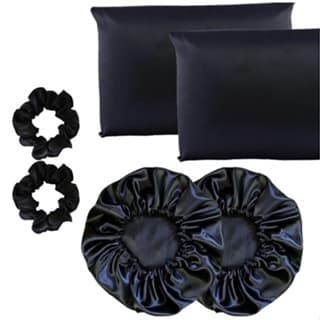 Kit Cetim Anti Frizz 2 Touca de Cetim + 2 Fronha de Cetim + 2 Xuxinha Buchinha de Cetim Para Cabelo Casal Namorado