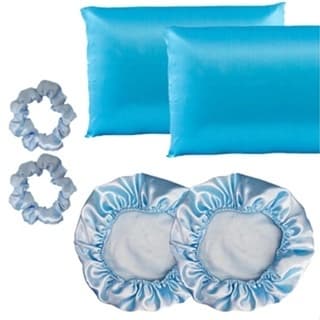 Kit Cetim Anti Frizz 2 Touca de Cetim + 2 Fronha de Cetim + 2 Xuxinha Buchinha de Cetim Para Cabelo Casal Namorado