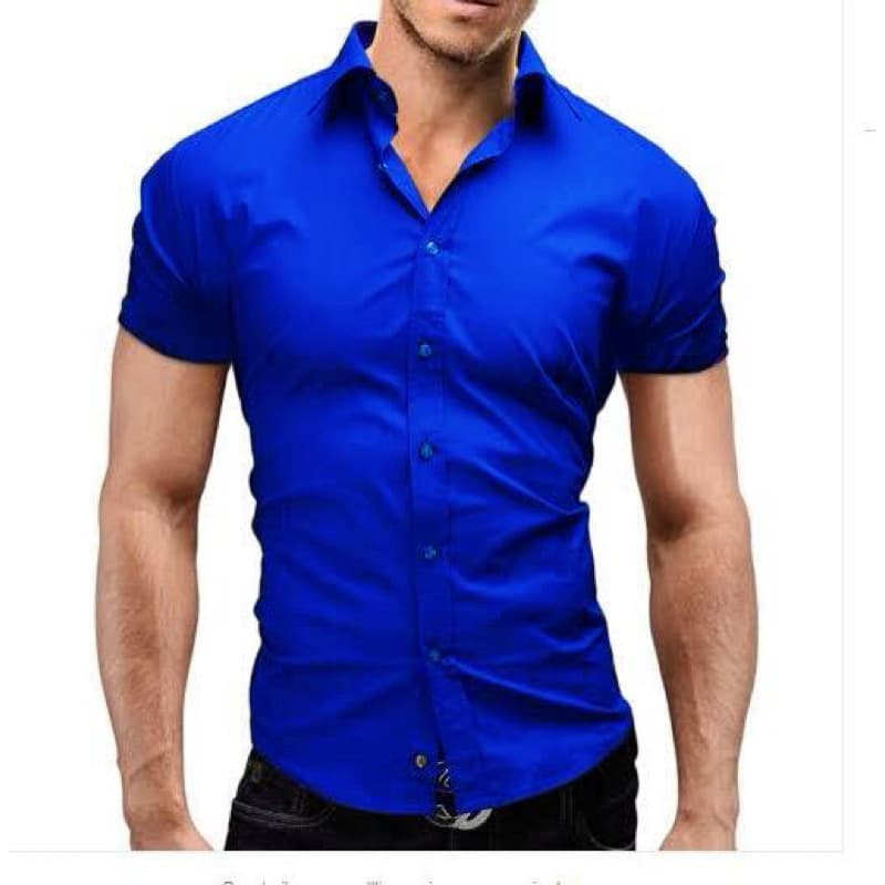 Camisa Social Slim Fit manga curta Azul royal Luxo