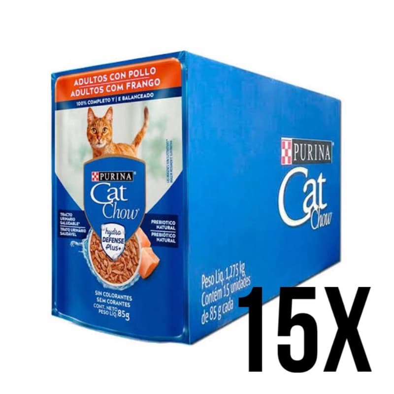 Caixa com 15 Sachê Cat Chow Para Gatos Adultos Sabor Frango